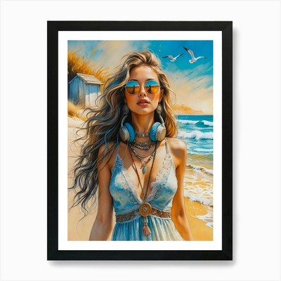 Beach Girl, Freespirited Beach Muse gerahmtes Wandbild Poster Leinwanddruck Bild