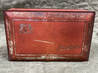 Antique Johnston s Chocolate Tin Box Hinged Lid-Orange Collectible Decor