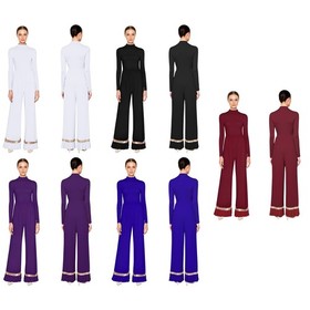 Womens Jumpsuit Lyrical Dancewear Performance Rompers Mesh Praise Ruffled Back