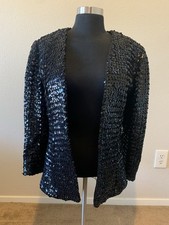Vintage 1980s Black Sequin Blazer Jacket Custom Made, Glam Rock Evening Wear