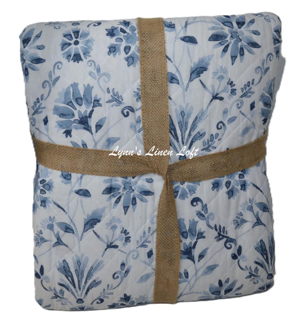 Rachel Ashwell Farmhouse Blue Floral Full Queen Quilt Shabby Chic