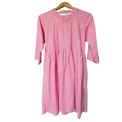 Retro 50 s 60 s The Tiny Tassel Edith Dress Pink Gingham Check Sz M Ruffles $128