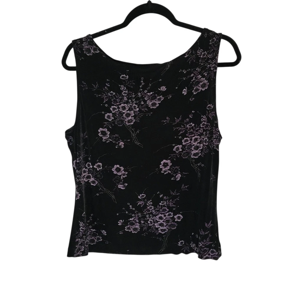 Xscape By Joanna Chen Y2K Top Xl Black Purple Floral Tank Dark Floral Whimsigoth - image 2 of 4
