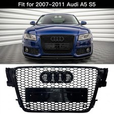 RS Style Honeycomb Front Grille Gloss Black for Audi A5 S5 B8 8T 2007-2011 Mesh