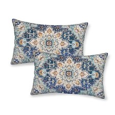 Boho Pillow Covers 12x20 Inch Set of 20" x 12" Pack of 2 Blue Yellow Boho
