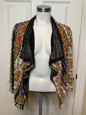 Alberto Makali Multicolor Floral Print Cutout Open Thin Fly Away Jacket , Size L