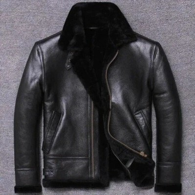 Men's Black B3 RAF Pilot Bomber Jacket Coat with Real Lambskin Leather & Shearli