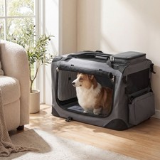 24" Collapsible Soft Dog Crate,Portable Dog Travel Crate w/Mesh Windows, 3 Doors