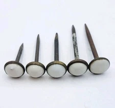 Vintage Picture Frame Nails White Porcelain Head Brass Artwork Hangers Lot of 5