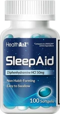 Sleep Aid Diphenhydramine HCl 50mg 100 Softgels Supports Deeper
