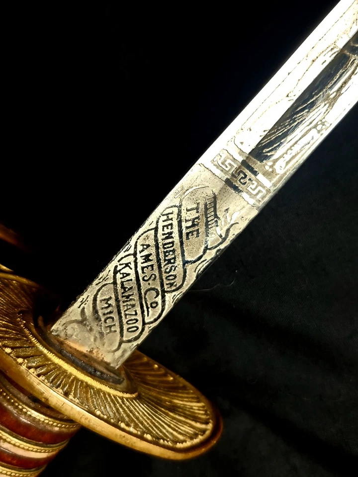WWI US Cavalry Officer Sword M1873 Henderson Ames Presentation Grade Saber Named - Image 4 of 4