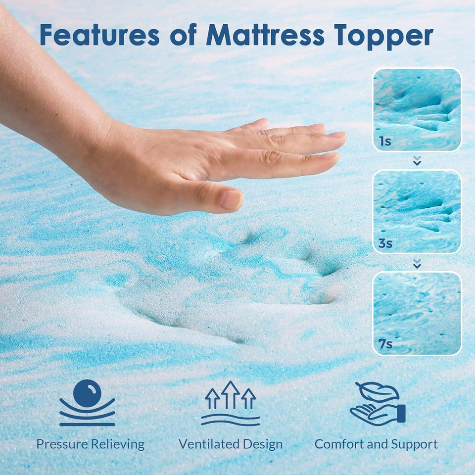 Mattress Topper Queen, 2 Inch Gel Memory Foam Bed Topper for Queen Size