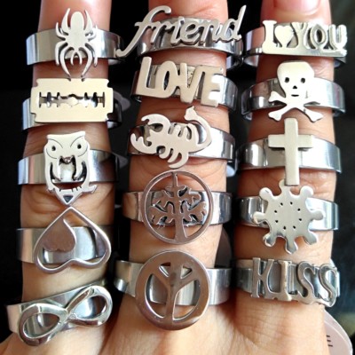 36pcs Top design mix SKULL LOVE FRIEND Stainless Steel Rings