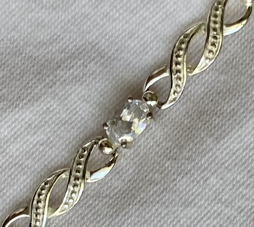 925 Sterling Silver Oval Solitaire Wavy Link Tennis 7.25” Bracelet Ladies SU 7g - Picture 12 of 24