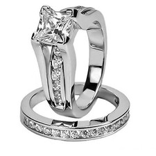 Solitaire with Accents Ring Womens Simple Stacking Eternity Two Piece Band Set