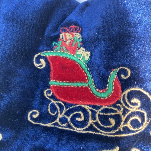 Christmas Stocking Blue Sateen, Santas SLed - Picture 11 of 11