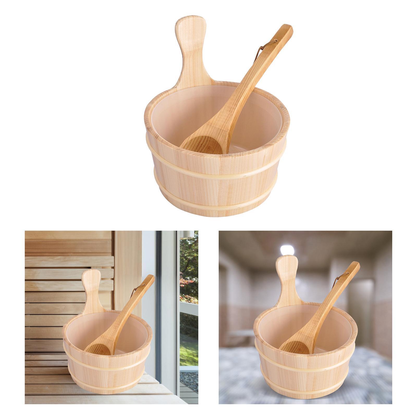 4L Sauna Wooden Bucket with Ladle Kit Sauna Water Bucket Steaming Bathroom eBay