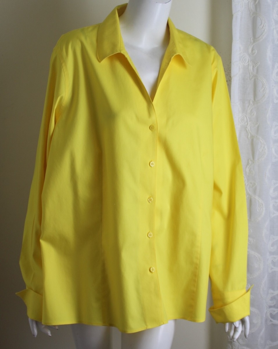 Jones New York Sz 20W 1X Bright Yellow Non-Iron Cuffed Blouse 