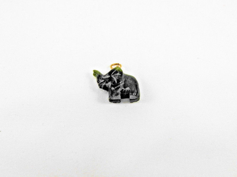 Vtg Small Carved Green Nephrite Jade Elephant Pendant (a13)