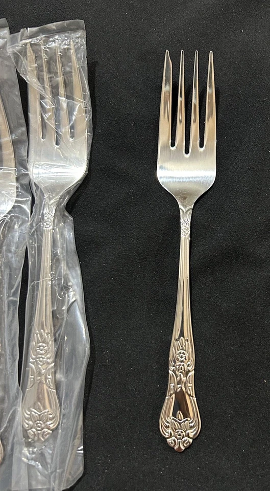 "Lote de 5 tenedores de ensalada Gibson de acero inoxidable con mango adornado floral de 6 5/8""" Foto 2 de 4