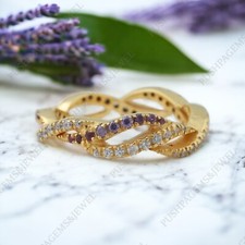 925 Sterling Silver 1 mm Round Shape Natural Amethyst Band Cubic Zirconia