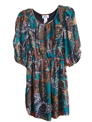 Sweet Storm Green Floral Print Casual Tunic Dress Womens Slit Sleeves Size  Small | eBay