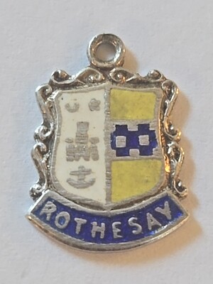 Sterling Silber ~ ROTHESAY Charm ~ Reise Schild Emaille Souvenir ~ VINTAGE