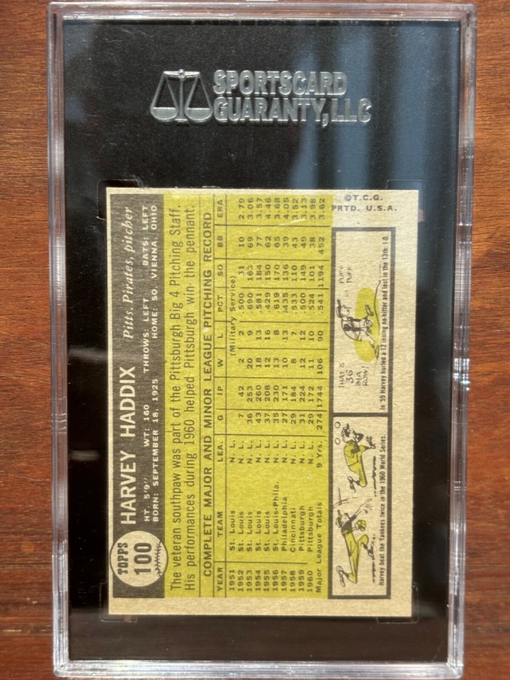 1961 Topps 100 Harvey Haddix SGC 92 NM/MT+ 8.5 eBay
