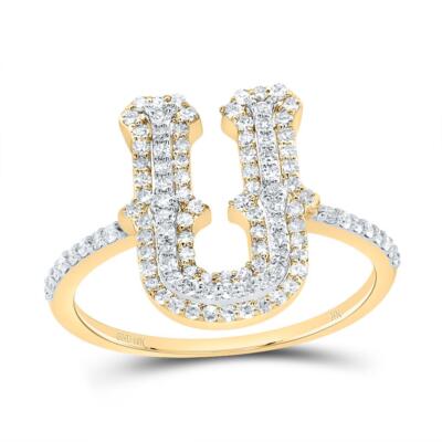 10k Gelbgold echter Diamant abgestufter Blockschrift Buchstabe U Initialen Ring 3/8 ct