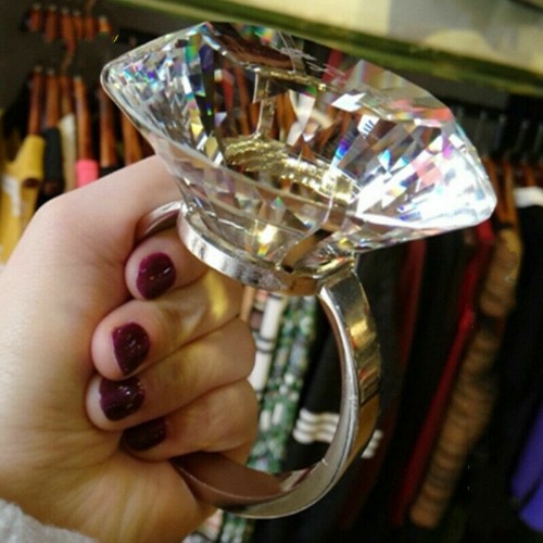 Large 80MM Crystal Oversized Faux Diamond Ring Proposal Wedding Chic Novelty - Picture 2 of 6