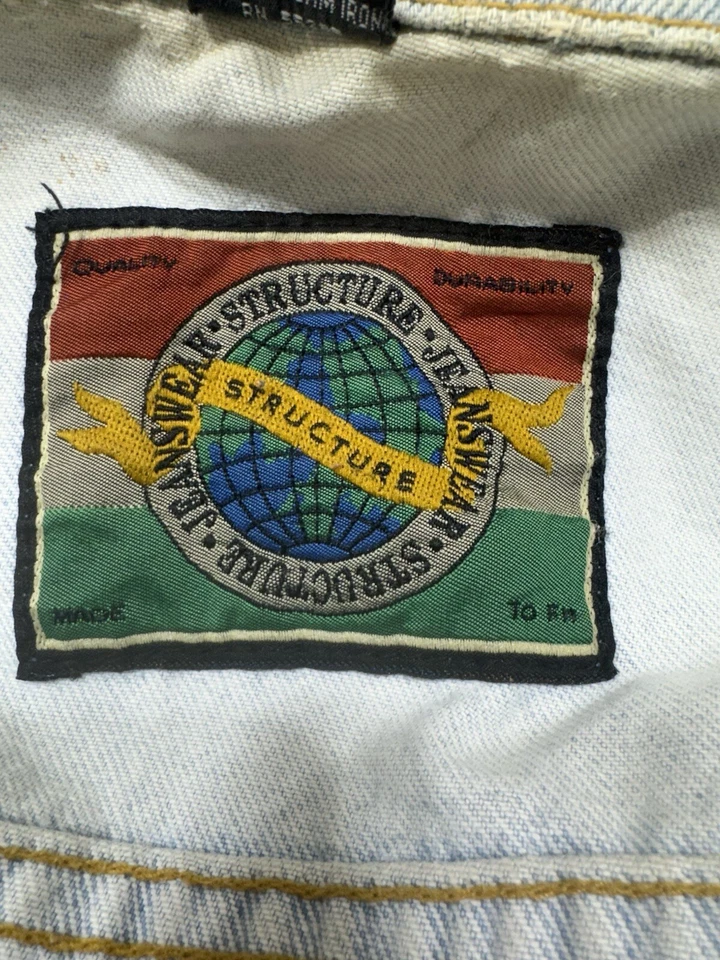 Vintage Men’s Women’s Structure Acid Wash Denim Jacket Size L 100% Cotton Tassel - Image 4 of 4