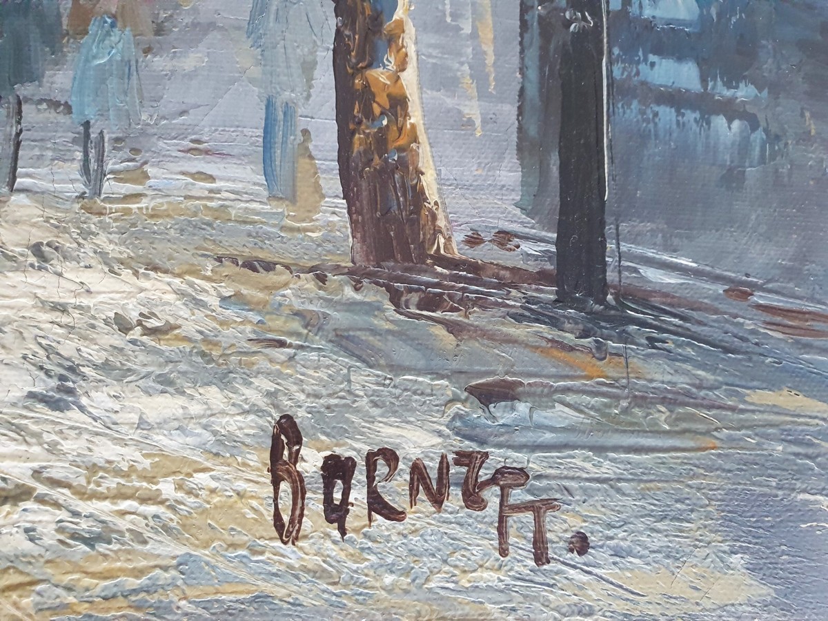 Tableau Peinture à L'huile Vue De Paris Signé C. Burnett - Style Années 40-60, Expressionniste