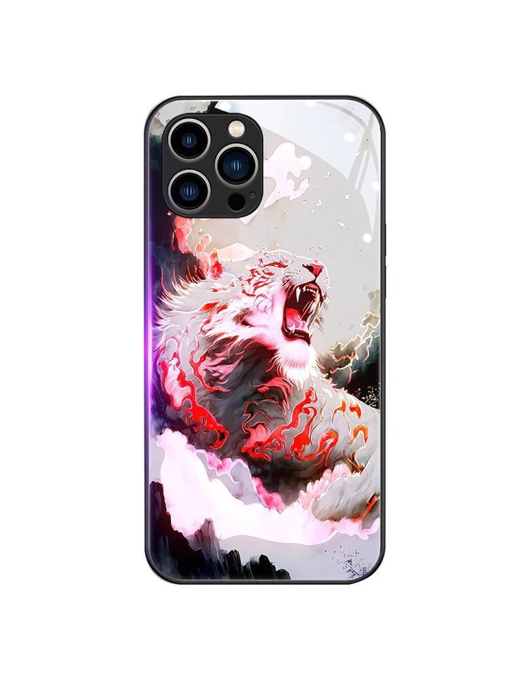 Funda protectora de teléfono con luz LED de león fresco de inducción para iPhone 16 15 14 13 Pro Max Foto 2 de 4