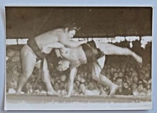 Vintage Photograph Japanese Sumo Wrestlers in Ring Black & White A542