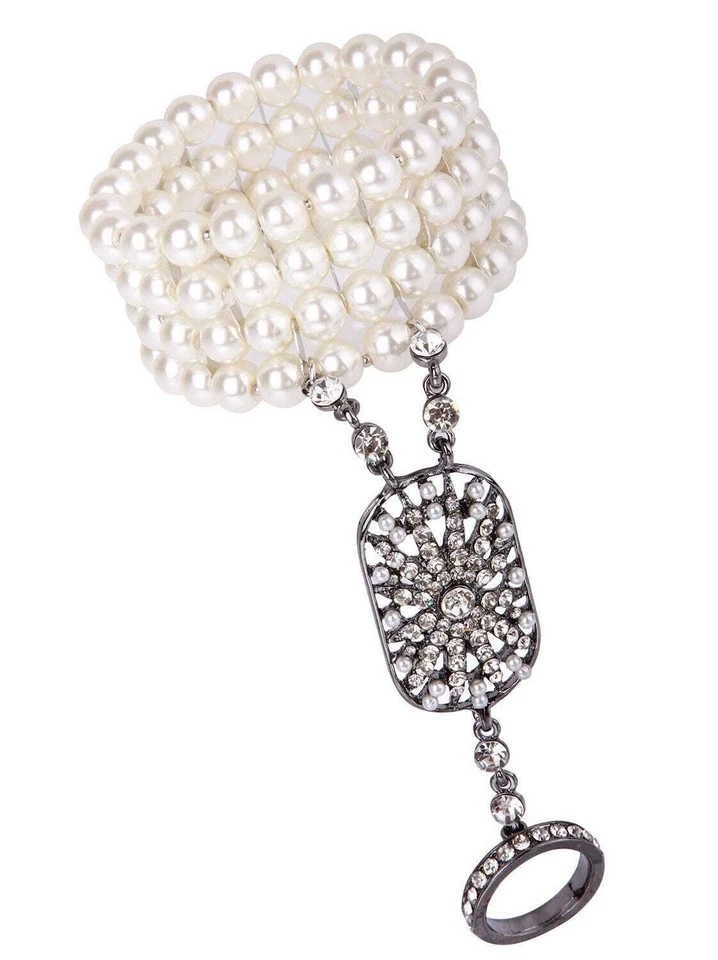 K136 Black Great Gatsby 20s Headpiece Bracelet Ring Flapper Costume Headband - image 3 of 4