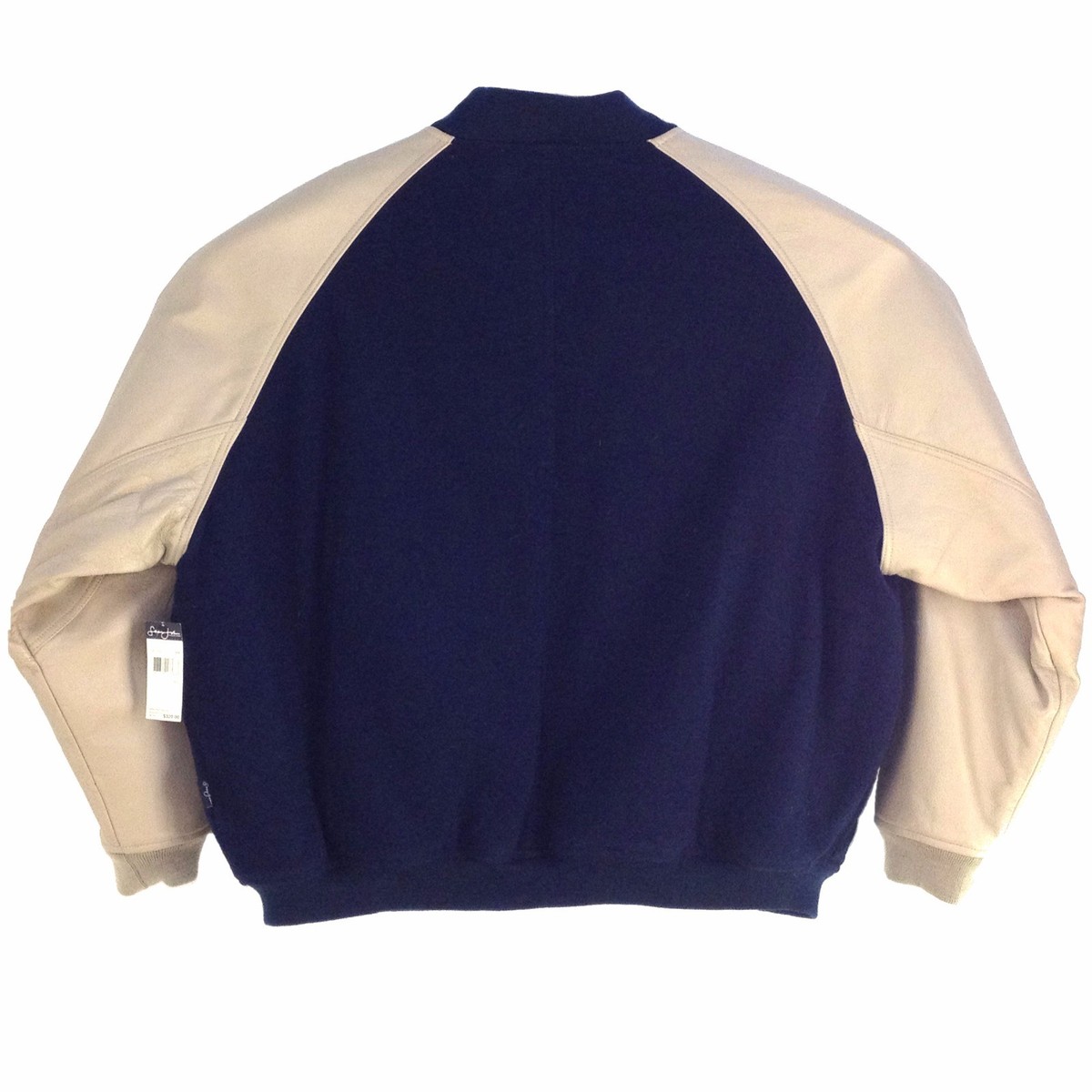 Sean John LEATHER/WOOL BOMBER JACKET Q07282B BLUE/BONE | eBay