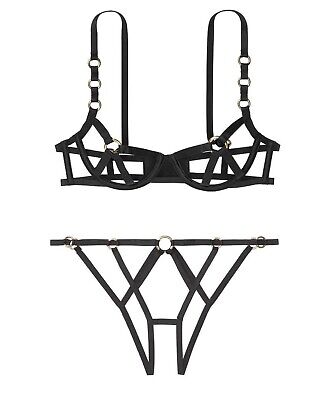 Victoria’s Secret Very Sexy Unlined Strappy 2 Piece Balconette Bra Cage  Ring Set 