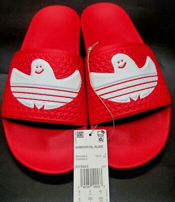 Adidas Shmoofoil Slides Mens Sz 8 Red White Ghots Logo NWT 