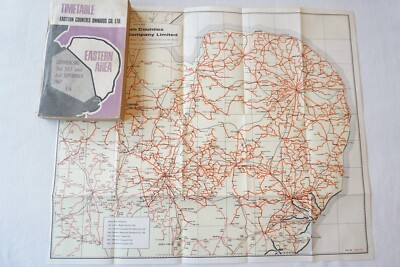1968 Eastern Counties Busfahrplan mit Karte Norwich Southwold Lowestoft