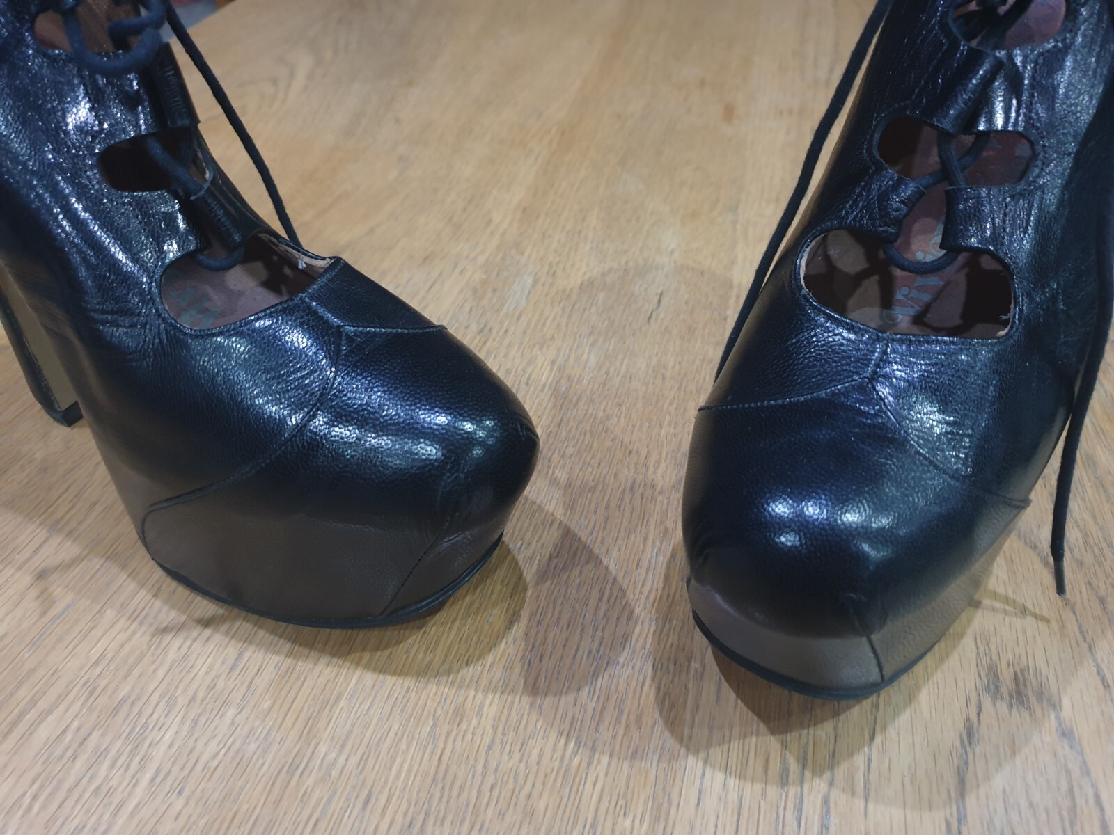 Genuine Vivienne Westwood Black Leather Ghillie Elevated Shoe Heels Size 7 Rare image 2