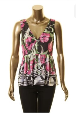 Woman s CLOVER CANYON NWOT FLORAL PRINT SLEEVLESS PEPLUM TOP V NECK  Medium