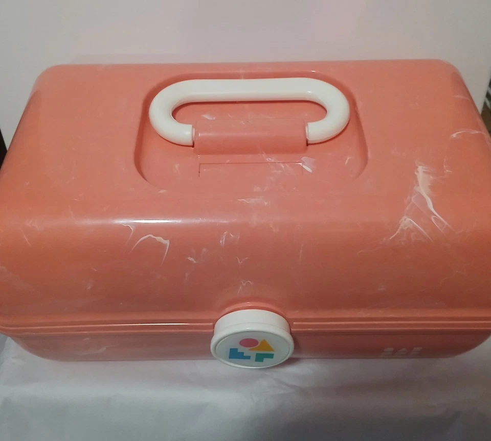 Estuche de transporte de viaje Caboodles blanco melocotón maquillaje cosmético almacenamiento joyas con espejo Foto 4 de 4