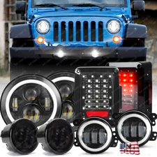 For Jeep Wrangler JK 2007-2018 Combo 7" LED Headlights Tail Lights Fog Turn Lamp