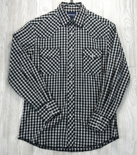 Wrangler Western Shirt Medium Pearl Snap Black Plaid Check Long Sleeve Cowboy