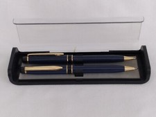 Vintage Set of Two 2 Navy Blue Pens in Original Hard Plastic Case
