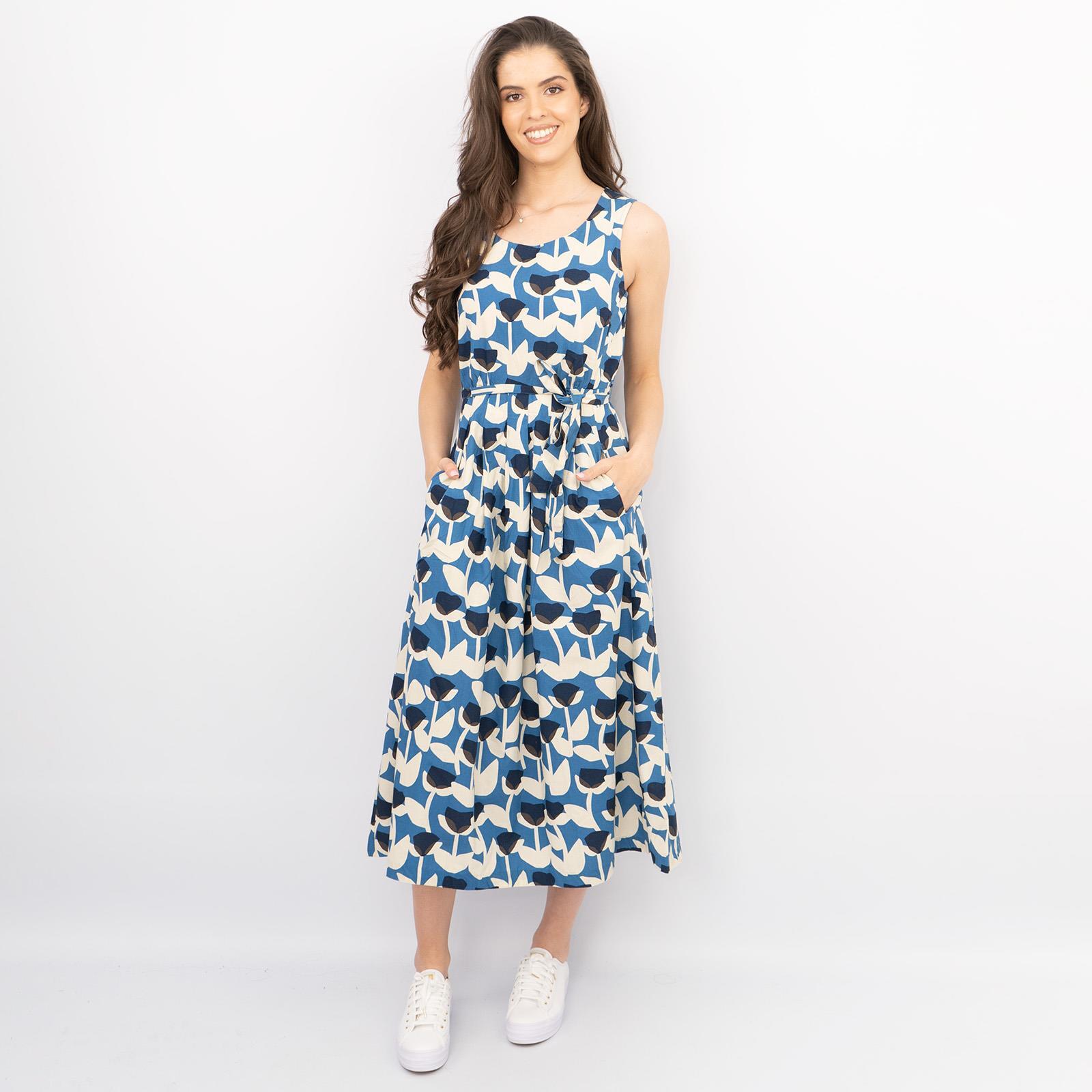 Seasalt Dress Womens Belle Blue Tulip Floral Summer Sleeveless Cotton