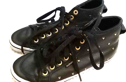 ADIDAS LIM. ED. Steifen High Top Black Leather Sneakers GOLD HEARTS Womens Sz. 7