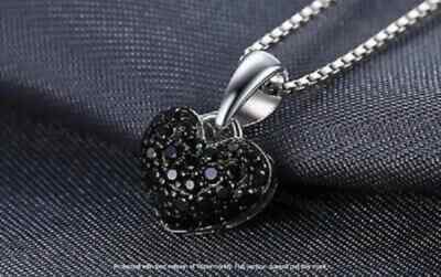 1Ct Round Cut Black Diamond Cluster Heart Pendant 14K White Gold Over Free Chain
