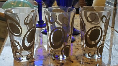 3 VTG Le Gocce Cerve Mid Century Tumblers Highball Glasses Pop Art Barware 