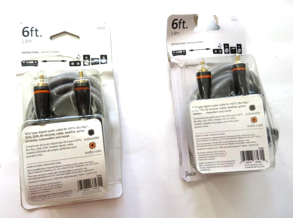 通用电气 PRO 系列 6 英尺 1.8 米数字音频 SPDIF 和低音炮电缆 03078335355 — 第 3/4 张图片